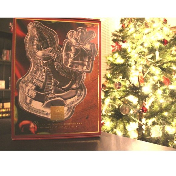 NEW - Lenox Yuletide Snowman Metal Chip Dip Serveware - Picture 2 of 4